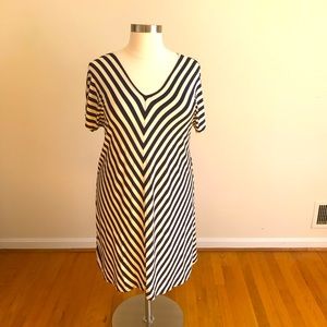 Merona 2X Striped Cotton Dress (Dark Navy and White)